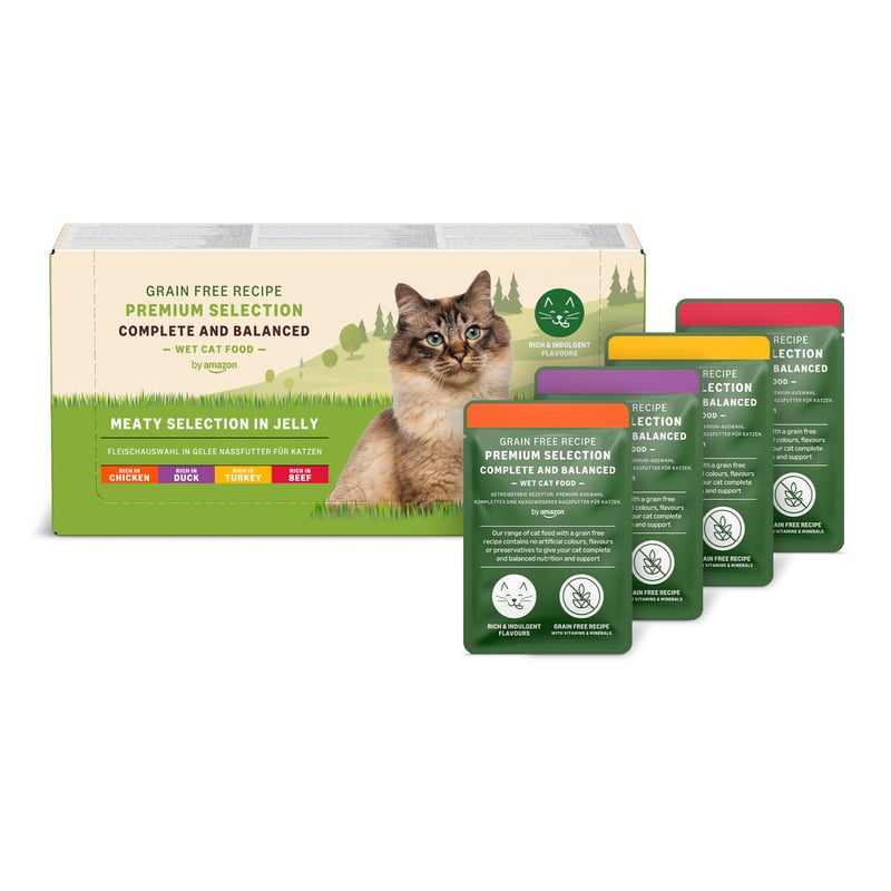Amazon Brand Lifelong mokra hrana za odrasle mačke bez žitarica, izbor mesa u želeu, 56 x 85 g (4,76 kg)