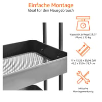Trojposchodový kuchynský a práčovňový úložný vozík AmazonBasics s kolieskami, antracitovo sivý 2