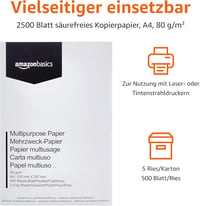 AmazonBasics A4 nyomtatópapír 80g/m² 2500 lap fehér - 5 Packungen | 2.500 Blatt 2