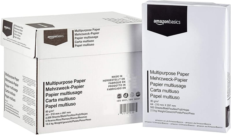 AmazonBasics A4 nyomtatópapír 80g/m² 2500 lap fehér - 5 Packungen | 2.500 Blatt