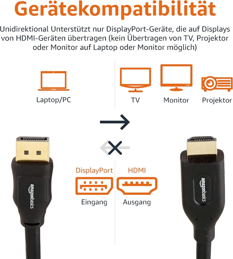 AmazonBasics DisplayPort HDMI kábel 0,9m - 4K videó átvitelhez - 0.9 yards, DisplayPort to HDMI