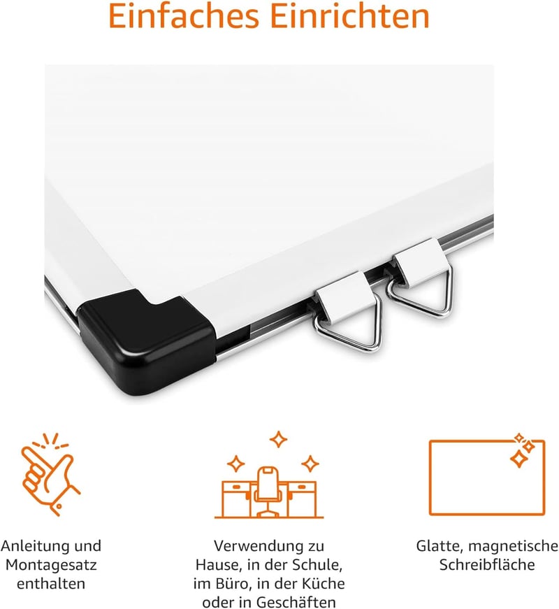 AmazonBasics Mágneses Whiteboard Alumínium Kerettel és Tollcsipesszel - 120 x 90 cm
