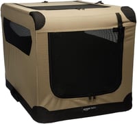 Skladacia mäkká prepravka pre psov AmazonBasics s 2 dverami, prenosná, veľkosť M (76 x 54 x 54 cm), béžová 1
