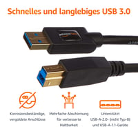 Kábel AmazonBasics USB 3.0, typ A – typ B, 183 cm, čierny 4