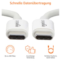 Rýchlonabíjací kábel AmazonBasics USB-C na USB-C 2.0 – 1,8 m – biely – kompatibilný s Apple iPhone 16/15, iPad, MacBook, Samsung Galaxy – certifikácia USB-IF 2