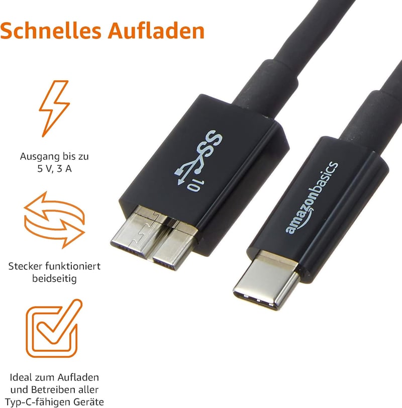 AmazonBasics USB Type-C - Micro-B 3.1 Gen2 kábel 0,9m fekete - black