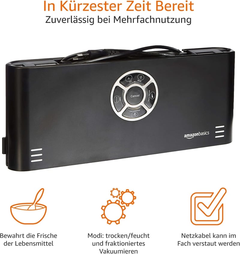 AmazonBasics Vákuumozó Gép 30cm Hegesztéssel + Vákuumtasak Tekercs Fekete