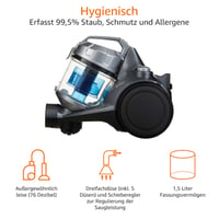 Aspirator cilindric fără sac AmazonBasics, 700 W, 1,5 litri, filtru HEPA, pentru pardoseli dure și covoare, negru/albastru 4