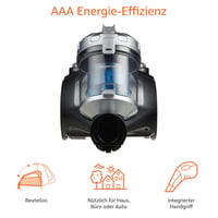 Aspirator cilindric fără sac AmazonBasics, 700 W, 1,5 litri, filtru HEPA, pentru pardoseli dure și covoare, negru/albastru 2