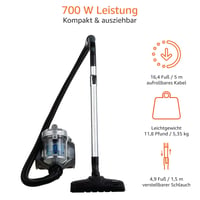 Aspirator cilindric fără sac AmazonBasics, 700 W, 1,5 litri, filtru HEPA, pentru pardoseli dure și covoare, negru/albastru 6
