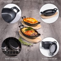 Amazy öntöttvas tálaló serpenyő készlet fa alátéttel - 15,4 x 9,5 cm - 6 db 3