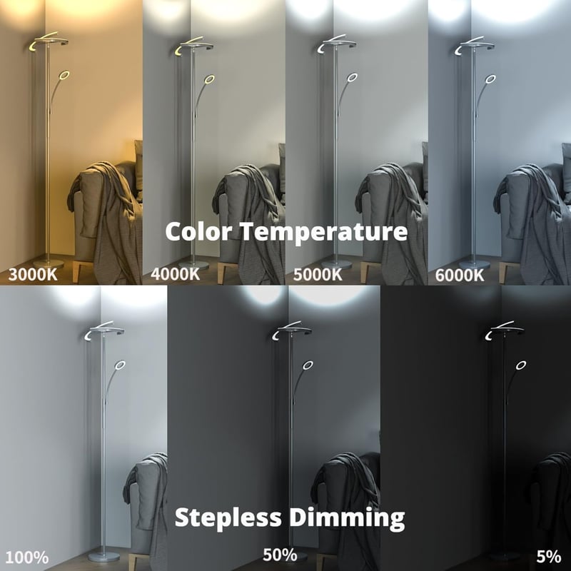 Amdelne LED állólámpa dimmer távirányítóval szürke olvasólámpa hálóhoz