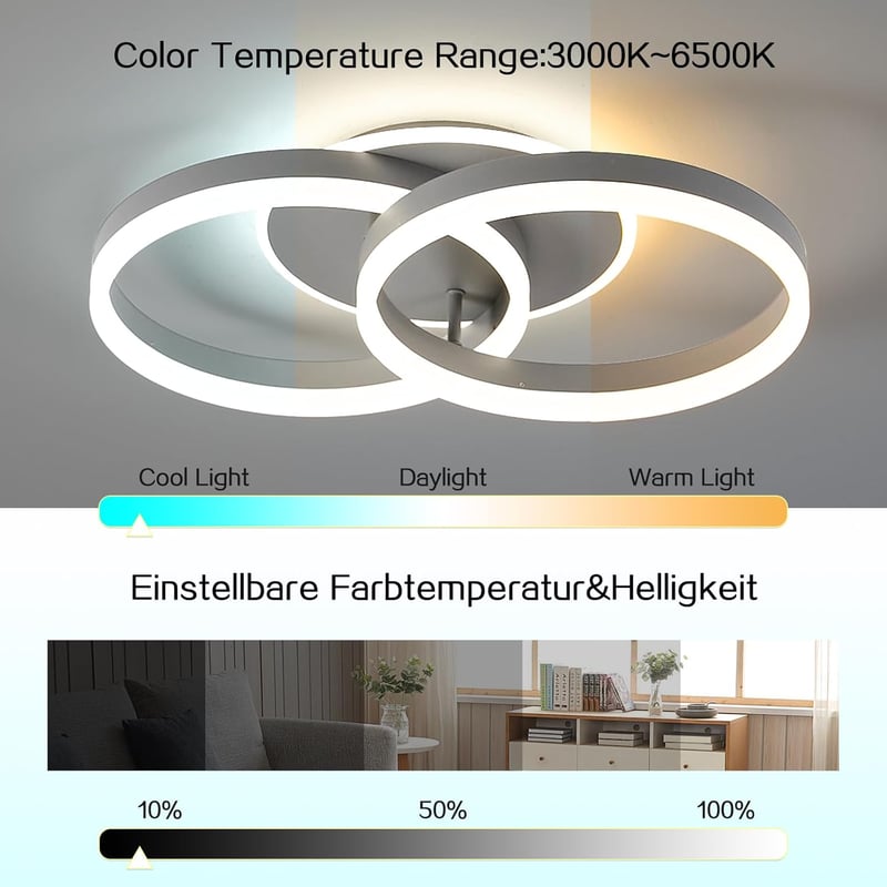 Amdelne LED Mennyezeti Lámpa 50cm Dimmelhető Távirányítóval Szürke