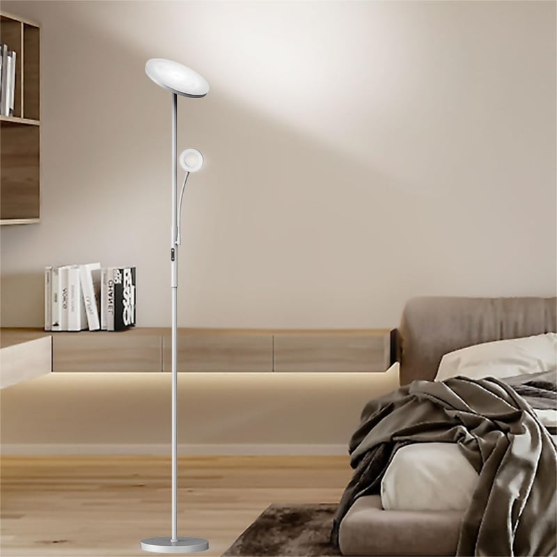 Amdelne Modern Állólámpa 2in1 - Szabályozható LED 30W + 5W Olvasólámpa, Távirányítós, 4 Színhőmérséklet, Szürke Fém Talp