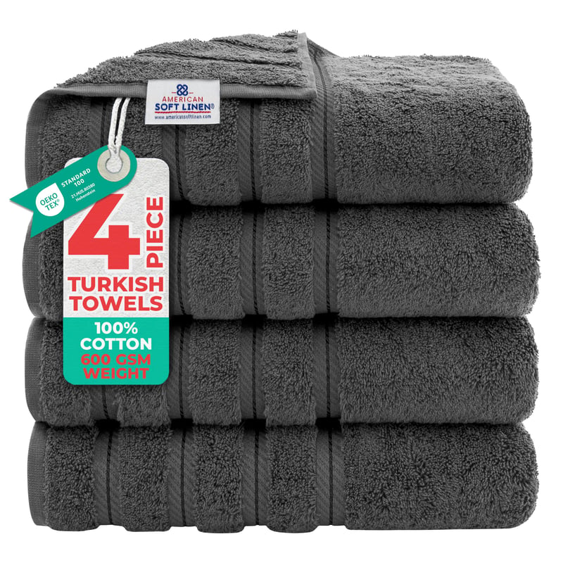 Sada luxusných osušiek American Soft Linen, 4 ks, 100% turecká bavlna, 68,6 x 137,2 cm, tmavosivá, veľké sprchové osušky