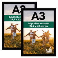 Americanflat A3 fotorámik čierne – s nerozbitným sklom, na horizontálne aj vertikálne zavesenie, montáž na stenu – balenie 2 ks 1