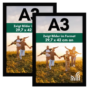 Americanflat A3 okvir za slike, crni - sa staklom otpornim na lomljenje, horizontalno i vertikalno postavljanje, za montažu na zid - pakiranje od 2 komada