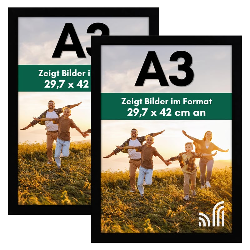 Americanflat A3 fotorámik čierne – s nerozbitným sklom, na horizontálne aj vertikálne zavesenie, montáž na stenu – balenie 2 ks
