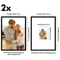 Americanflat Fotorámik 30x42 cm, čierny, 2 ks – s paspartou pre fotografie 10x15 cm alebo bez nej – leštený plexisklový panel – na výšku aj na šírku 2