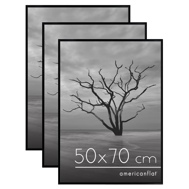 Americanflat Képkeret 50x70 cm Fekete 3 db-os Csomag - Vékony Keret Plexi Panellel, Integrált — kopott előlap (állapot: lásd a 2. képet)