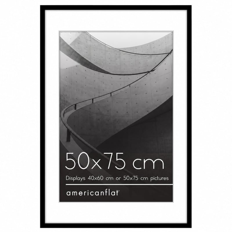 Americanflat Képkeret 50x75 cm Paszpartuval 40x60 cm - Fekete Plakátkeret Fali Képtartó