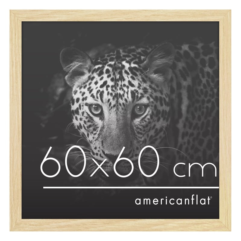Americanflat okvir za slike 60x60 cm, prirodni hrast - kvadratni MDF drveni zidni okvir s poliranim pleksiglasom i kukom za vješanje na zid