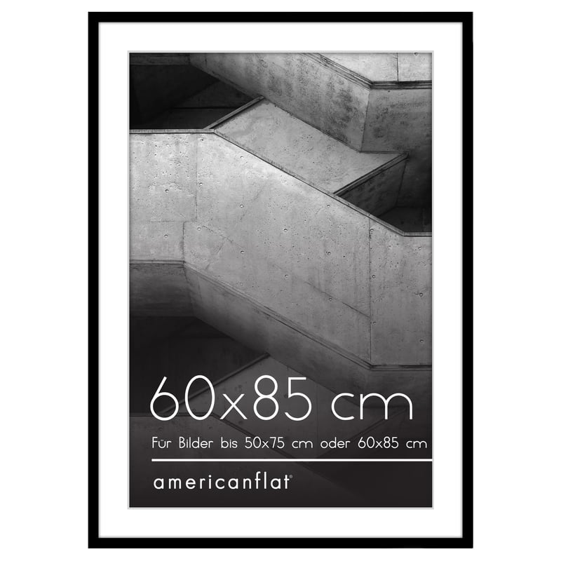 Americanflat okvir za slike 60x85 cm crni, s paspartuom 50x75 cm — manja udubina i sitno oštećenje na kutu (stanje: vidi 2. sliku)