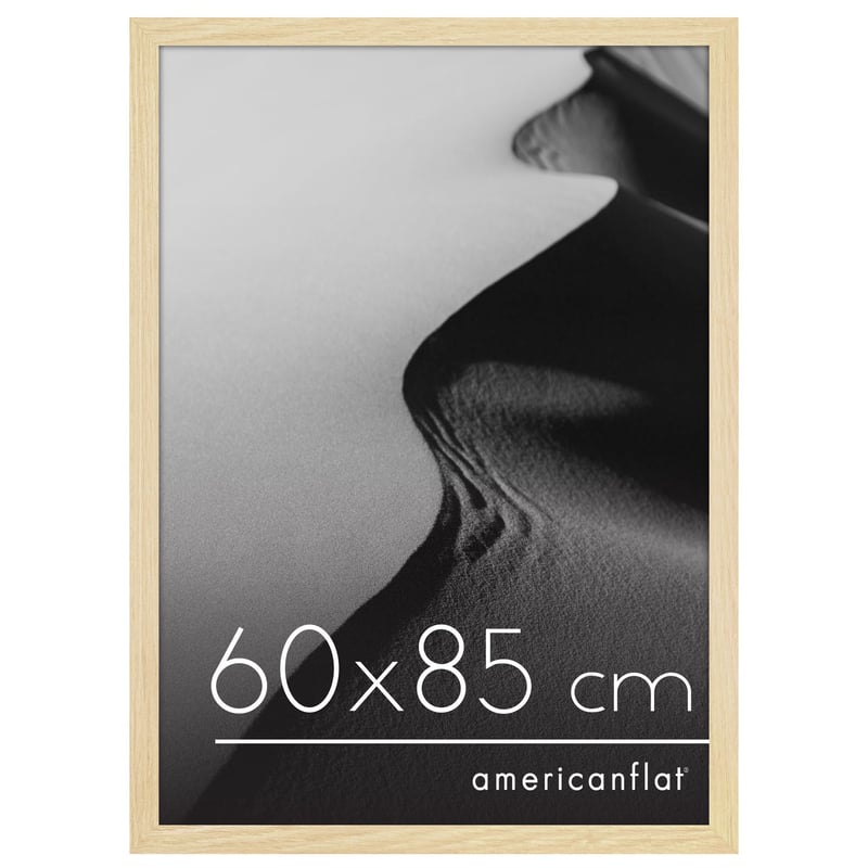 Ramă Foto Americanflat 60x85 cm din MDF cu Geam Plexiglas Incasabil - Ramă pentru Perete 85x60 cm cu Agățătoare Integrată - Stejar/Natur