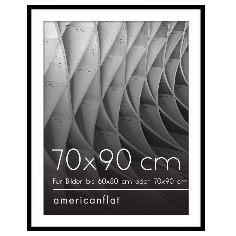 Americanflat Okvir za slike 70x90 cm crni - s paspartuom za fotografiju 60x80 cm ili bez paspartua za 90x70 cm - tanki okvir s plastičnom prednjom stranom