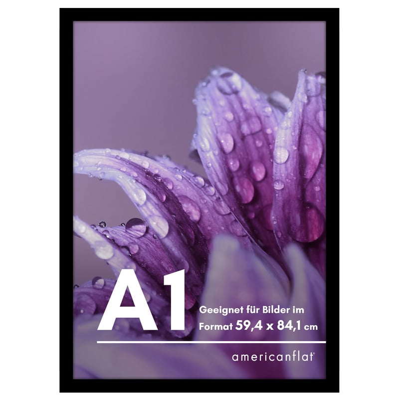 Americanflat fotorámik A1 čierny – veľkosť DIN A1, kompozitné drevo a krištáľovo čistý plexisklový panel, možnosť montáže na stenu horizontálne aj vertikálne