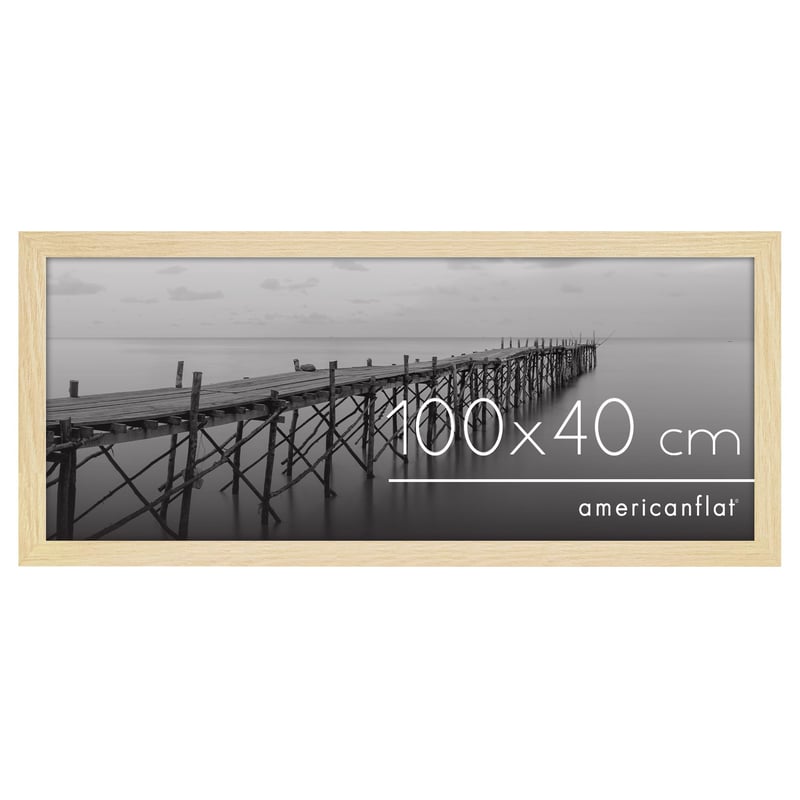 Americanflat MDF drveni okvir za slike 100x40 cm, prirodni hrast - s nelomljivim pleksiglasom, za vodoravno i okomito vješanje na zid