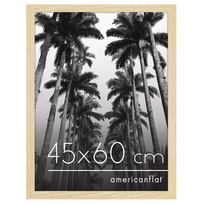 Americanflat MDF drevený fotorámik 45x60 cm s nerozbitným plexisklom, integrovaným závesom, možnosťou vertikálnej aj horizontálnej montáže na stenu, dub/prírodný
