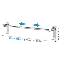 Výsuvný držiak na uteráky Amexo z nehrdzavejúcej ocele 43-75 cm, s háčikmi, skrutkami a lepidlom, strieborná nástenná tyč na uteráky do kúpeľne 2