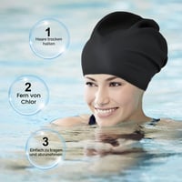 Cască de înot din silicon extra mare AMFUN pentru păr lung, cască de baie impermeabilă pentru femei și bărbați, potrivită pentru dreadlock-uri, extensii de păr și împletituri 8