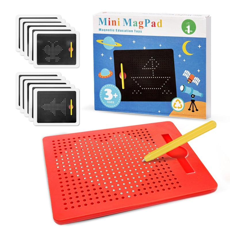Magnetická tabuľka na kreslenie AMFUN s oceľovými guľôčkami a magnetickým perom, pre deti od 3 rokov, 21,5 cm, červená