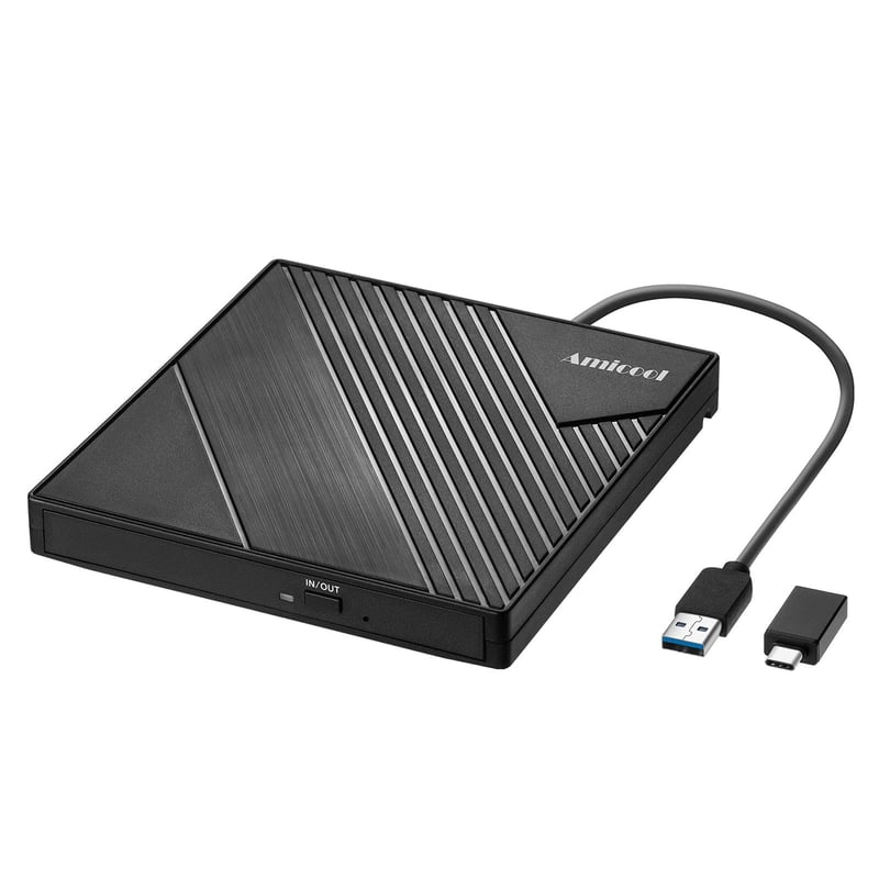 Unitate DVD Externă Amicool USB 3.0 USB-C pentru Laptop, PC Desktop, MacBook, Scriitor și Cititor DVD, compatibil cu Windows 7, 8.1, 10, 11, Linux, Mac OS, Unitate Optică Portabilă