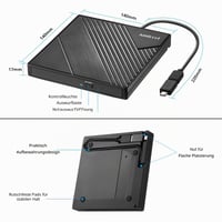 Unitate DVD Externă Amicool USB 3.0 USB-C pentru Laptop, PC Desktop, MacBook, Scriitor și Cititor DVD, compatibil cu Windows 7, 8.1, 10, 11, Linux, Mac OS, Unitate Optică Portabilă 5