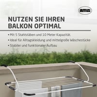 Amig Aeria ClipAir balkonska sušilica za rublje - Čelik i polipropilen - Montaža bez alata - 10 m površine za sušenje - 105x55x25 cm - Bijela 3