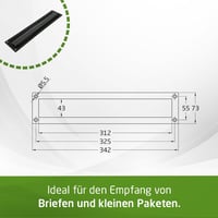 Amig Mod. 2 Matt Fekete Levélnyílás Acél Zárlappal Falra vagy Ajtóra 342x73 mm Nyílás 312x43 mm Postaláda Bedobó 6
