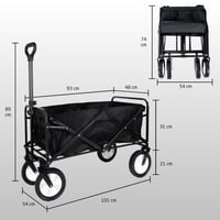 Sklopiva vrtna ručna kolica, kolica za plažu, crna, vodootporna Oxford tkanina, kotači promjera 20 cm s okretanjem od 360 stupnjeva, nosivost 100 kg 6