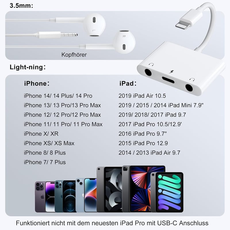 AMLLXEN iPhone 3.5mm audio adapter töltőporttal 3 az 1-ben