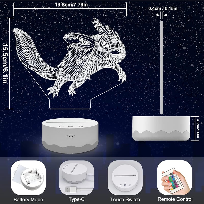 Ammonite Axolotl 3D LED éjszakai lámpa 16 szín távirányítóval gyerekeknek