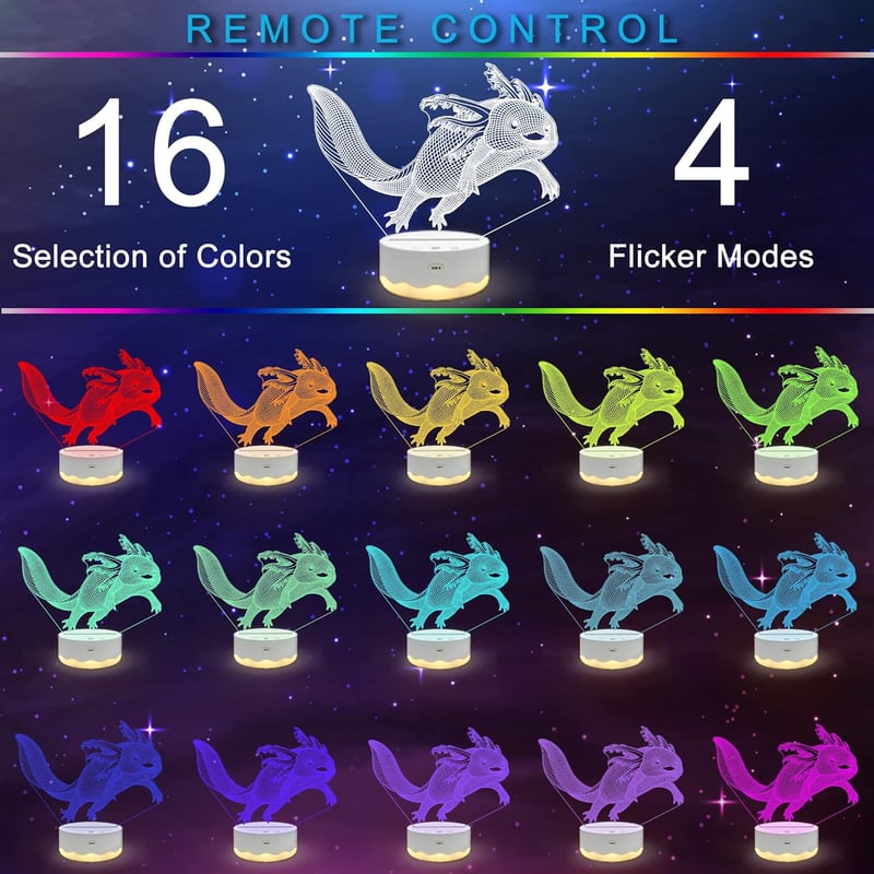 Ammonite Axolotl 3D LED éjszakai lámpa 16 szín távirányítóval gyerekeknek