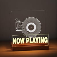 Suport pentru viniluri Ammonite Now Playing, din lemn și acril, cu iluminare LED - alb cald 7