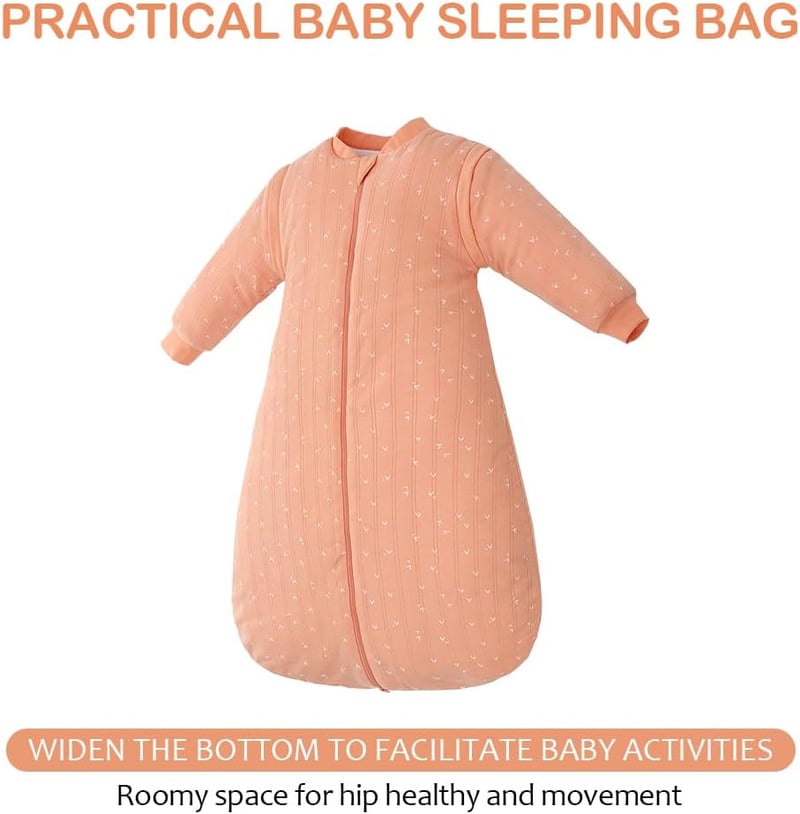 amo nenes Baba Hálózsák 2.5 TOG - 100% Pamut Téli Hálózsák Levehető Ujjakkal, 72 cm, 0-6 Hónapos Babáknak, Narancssárga