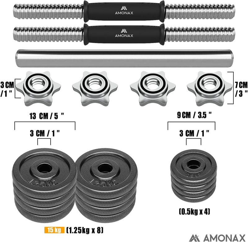 Amonax 15-30 kg állítható súlyzó szett, 2 db vasból készült súlyzó edzéshez