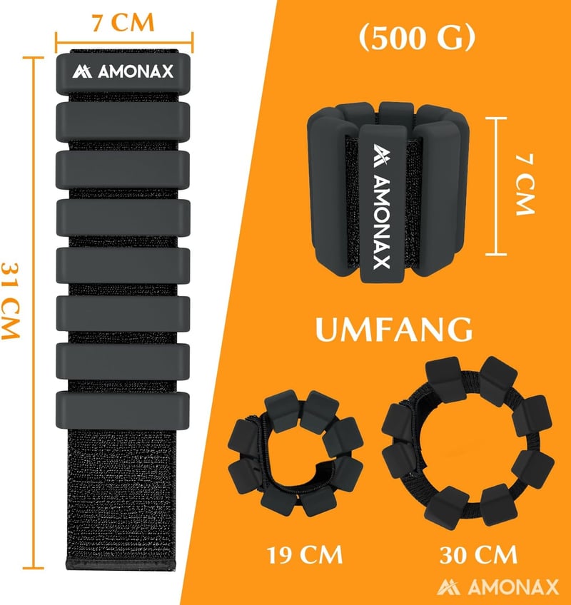 Amonax Bokasúly Szett 2x0,5 kg - Fekete Fitnesz Súlyok Karra és Lábra, Edzéssúlyok Jógához, Pilateshez, Tánchoz, Erősítő Edzéshez Férfiaknak