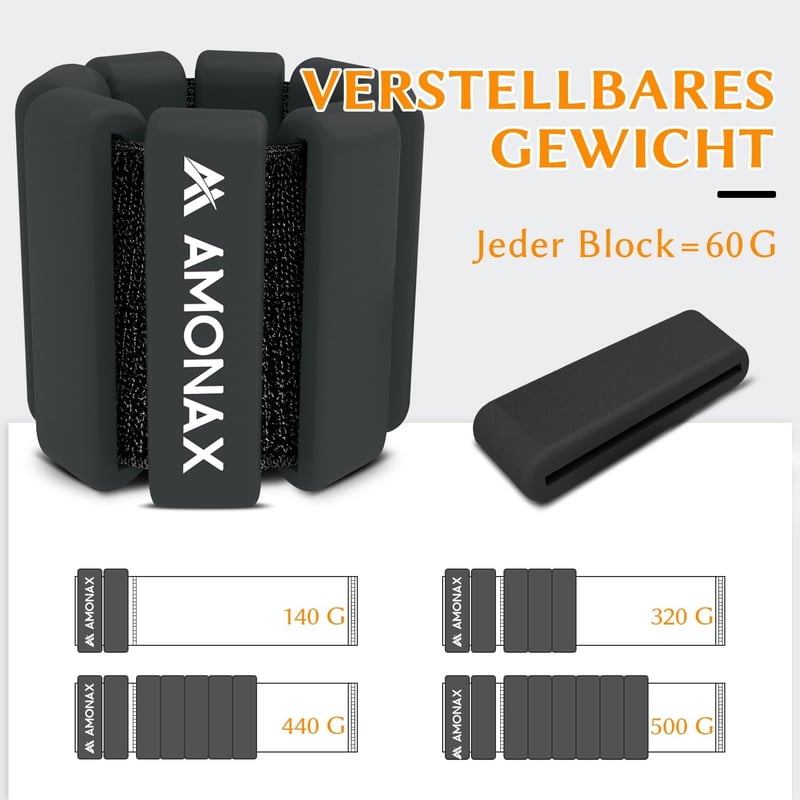 Amonax Bokasúly Szett 2x0,5 kg - Fekete Fitnesz Súlyok Karra és Lábra, Edzéssúlyok Jógához, Pilateshez, Tánchoz, Erősítő Edzéshez Férfiaknak