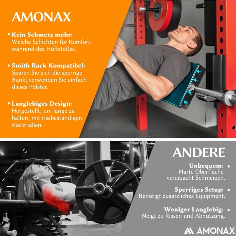AMONAX Extra vastag csípőtolás pad, tartós edzőpad barbell-hez, uniszex fitness kiegészítő