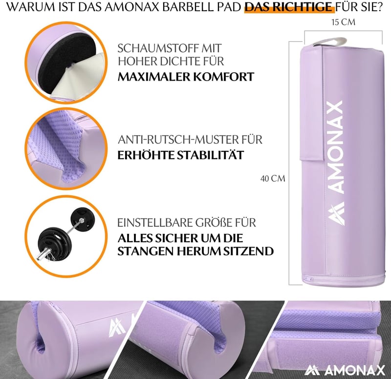 AMONAX Extra Vastag Hip Thrust Rúdpárna - 40 cm-es Edzőtermi Súlyzórúd Védőpárna Edzéshez, 200 kg Teherbírású Fitness Kiegészítő Férfiaknak 